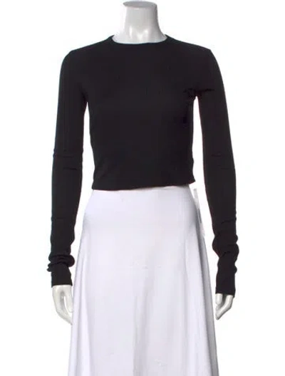 Pre-owned Cotton Citizen Crew Neck Long Sleeve Crop Top In Black