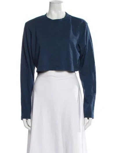 Pre-owned Cotton Citizen Crew Neck Long Sleeve Crop Top In Blue
