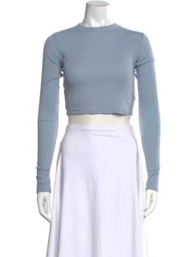 Pre-owned Cotton Citizen Crew Neck Long Sleeve Crop Top In Blue