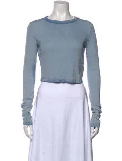 Pre-owned Cotton Citizen Crew Neck Long Sleeve Crop Top In Blue