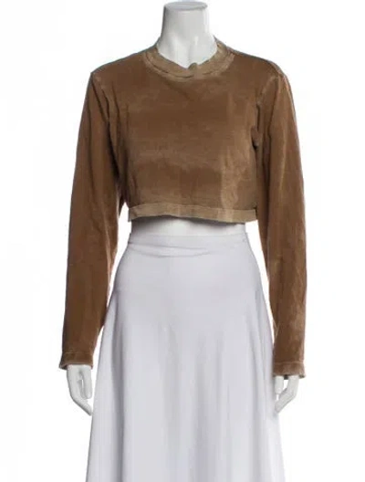 Pre-owned Cotton Citizen Crew Neck Long Sleeve Crop Top In Brown