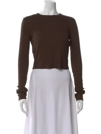 Pre-owned Cotton Citizen Crew Neck Long Sleeve Crop Top In Brown