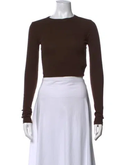 Pre-owned Cotton Citizen Crew Neck Long Sleeve Crop Top In Brown