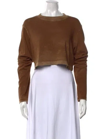Pre-owned Cotton Citizen Crew Neck Long Sleeve Crop Top In Brown
