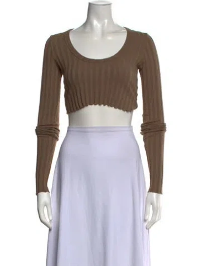 Pre-owned Cotton Citizen Crew Neck Long Sleeve Crop Top In Brown