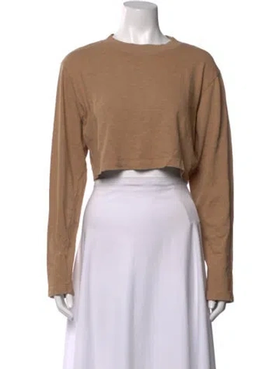 Pre-owned Cotton Citizen Crew Neck Long Sleeve Crop Top In Brown