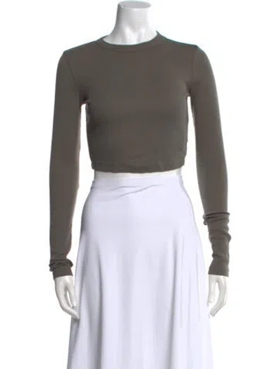 Pre-owned Cotton Citizen Crew Neck Long Sleeve Crop Top In Gray