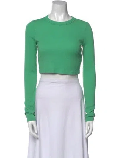 Pre-owned Cotton Citizen Crew Neck Long Sleeve Crop Top In Green
