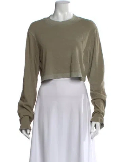 Pre-owned Cotton Citizen Crew Neck Long Sleeve Crop Top In Green