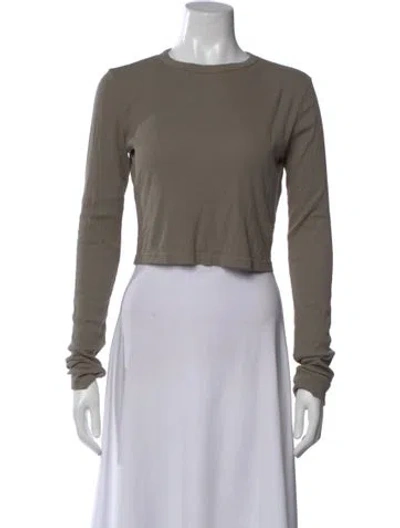 Pre-owned Cotton Citizen Crew Neck Long Sleeve Crop Top In Green