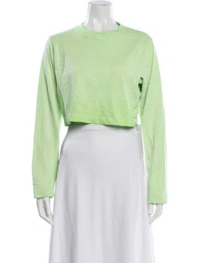 Pre-owned Cotton Citizen Crew Neck Long Sleeve Crop Top In Green