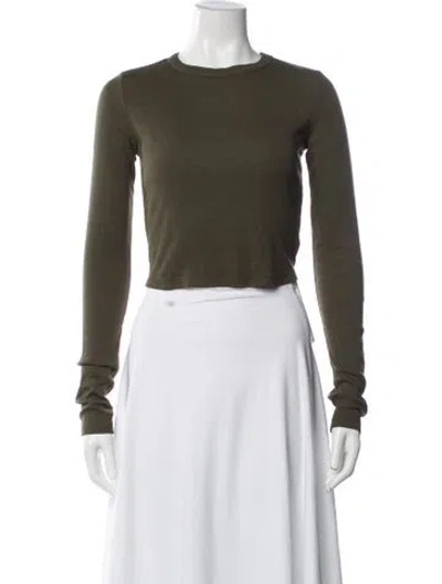 Pre-owned Cotton Citizen Crew Neck Long Sleeve Crop Top In Green