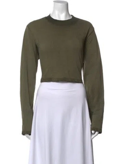 Pre-owned Cotton Citizen Crew Neck Long Sleeve Crop Top In Green
