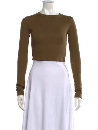 Pre-owned Cotton Citizen Crew Neck Long Sleeve Crop Top In Green