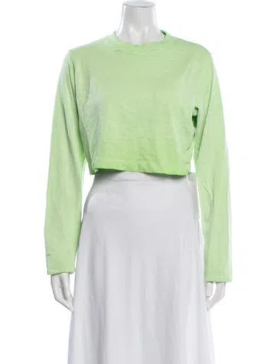 Pre-owned Cotton Citizen Crew Neck Long Sleeve Crop Top In Green