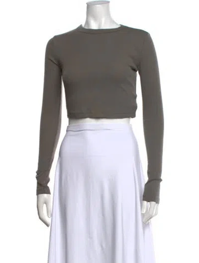 Pre-owned Cotton Citizen Crew Neck Long Sleeve Crop Top In Grey