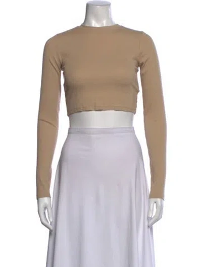 Pre-owned Cotton Citizen Crew Neck Long Sleeve Crop Top In Neutrals