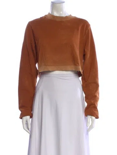 Pre-owned Cotton Citizen Crew Neck Long Sleeve Crop Top In Orange