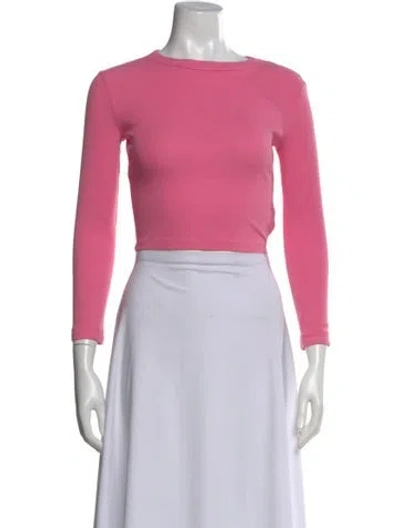 Pre-owned Cotton Citizen Crew Neck Long Sleeve Crop Top In Pink