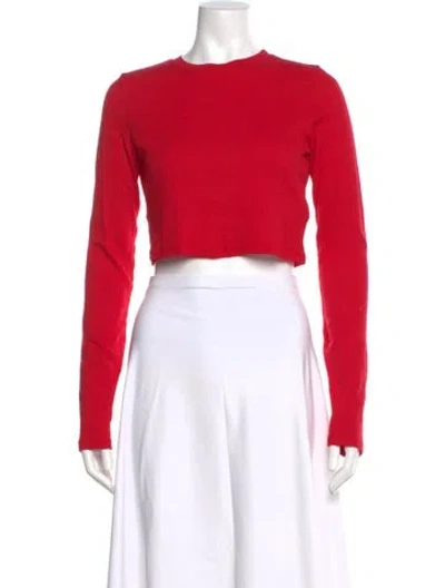 Pre-owned Cotton Citizen Crew Neck Long Sleeve Crop Top In Red