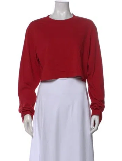 Pre-owned Cotton Citizen Crew Neck Long Sleeve Crop Top In Red