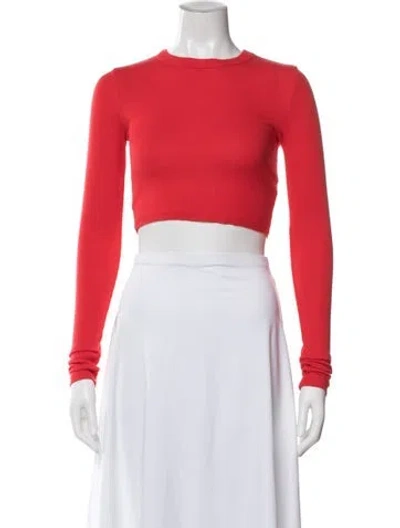 Pre-owned Cotton Citizen Crew Neck Long Sleeve Crop Top In Red