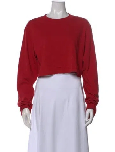Pre-owned Cotton Citizen Crew Neck Long Sleeve Crop Top In Red