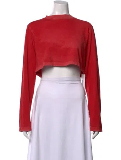 Pre-owned Cotton Citizen Crew Neck Long Sleeve Crop Top In Red