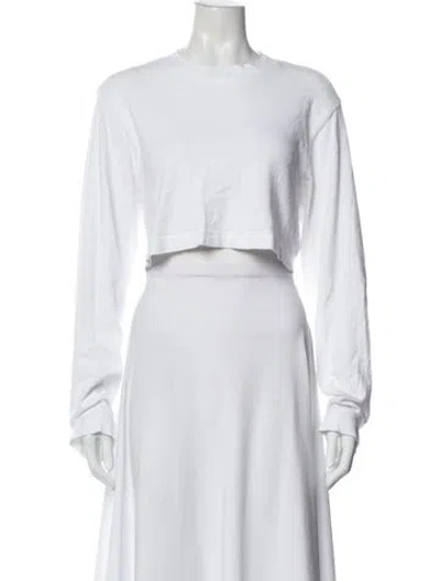Pre-owned Cotton Citizen Crew Neck Long Sleeve Crop Top In White