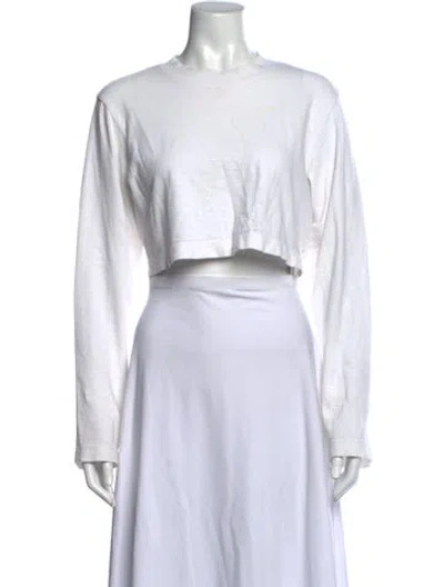 Pre-owned Cotton Citizen Crew Neck Long Sleeve Crop Top In White