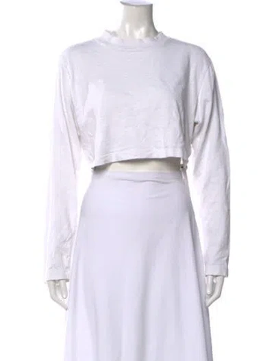 Pre-owned Cotton Citizen Crew Neck Long Sleeve Crop Top In White
