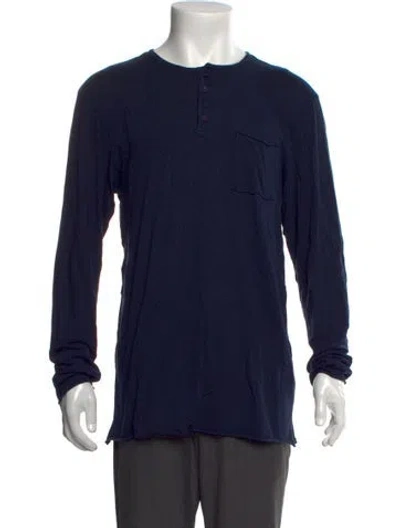 Pre-owned Cotton Citizen Crew Neck Long Sleeve Henley In Blue