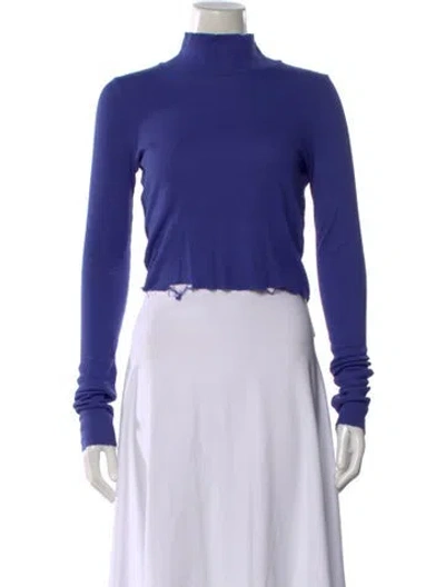 Pre-owned Cotton Citizen Mock Neck Long Sleeve Crop Top In Blue