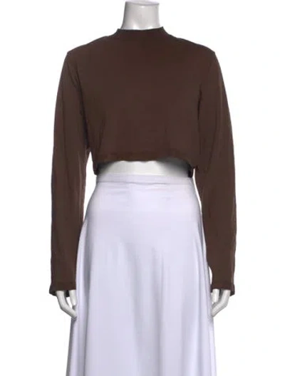 Pre-owned Cotton Citizen Mock Neck Long Sleeve Crop Top In Brown