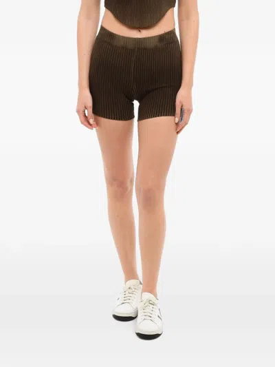 Cotton Citizen Ribbed Distressed Shorts In Brown