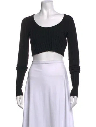 Pre-owned Cotton Citizen Scoop Neck Long Sleeve Crop Top In Black