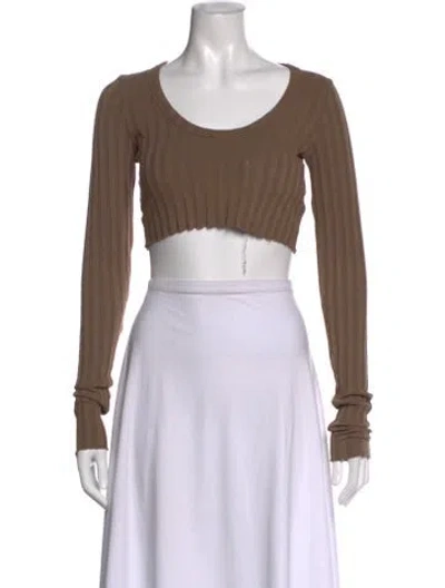 Pre-owned Cotton Citizen Scoop Neck Long Sleeve Crop Top In Neutral