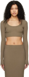 Cotton Citizen Taupe Capri Crop Long Sleeve T-shirt In Dark Chai