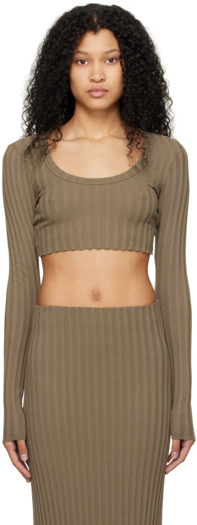 Cotton Citizen Taupe Capri Crop Long Sleeve T-shirt In Dark Chai