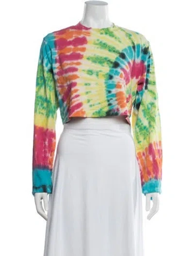Pre-owned Cotton Citizen Tie-dye Print Crew Neck Crop Top In Blue