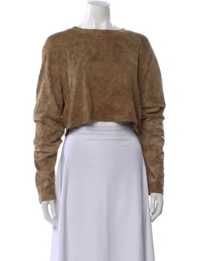 Pre-owned Cotton Citizen Tie-dye Print Crew Neck Crop Top In Brown