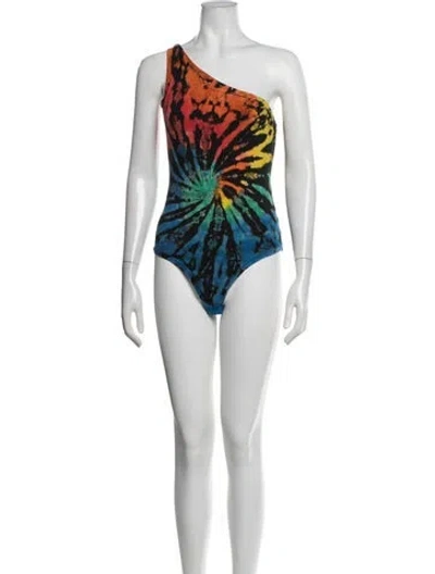 Pre-owned Cotton Citizen Tie-dye Print One-shoulder Bodysuit In Red