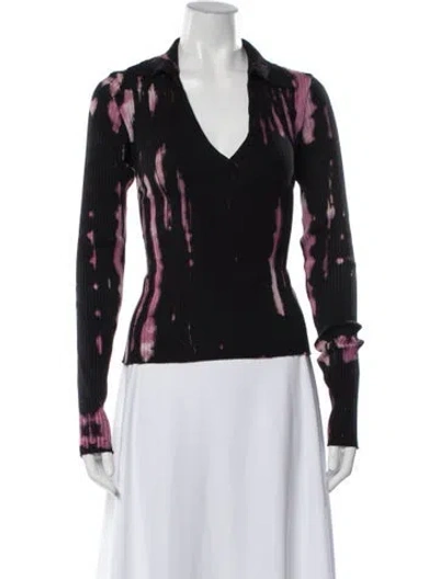 Pre-owned Cotton Citizen Tie-dye Print V-neck Top In Black