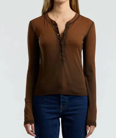 Cotton Citizen Verona Henley Top In Chestnut Cast In Brown