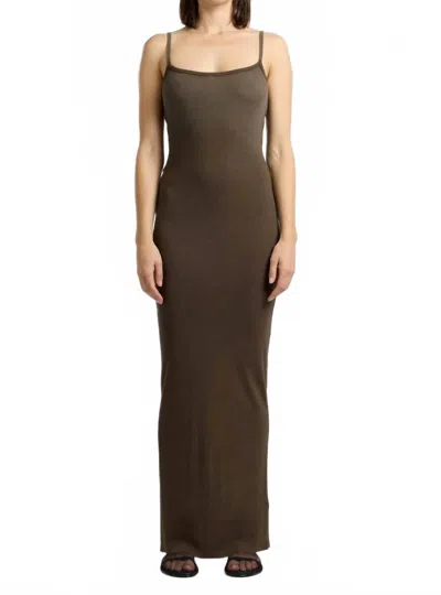 Cotton Citizen Verona Spaghetti Maxi Dress In Fossil Cast In Brown