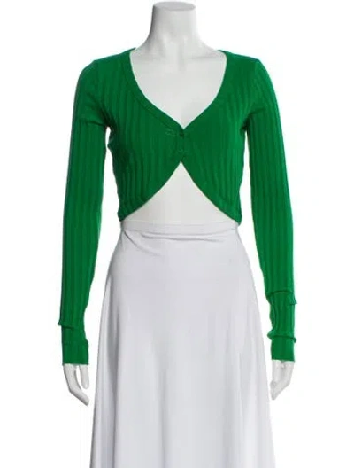 Pre-owned Cotton Citizen V-neck Long Sleeve Crop Top In Green