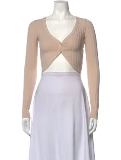 Pre-owned Cotton Citizen V-neck Long Sleeve Crop Top In Neutrals