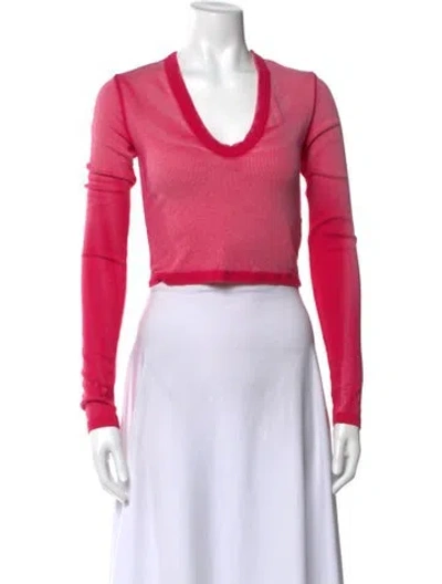 Pre-owned Cotton Citizen V-neck Long Sleeve Crop Top In Pink