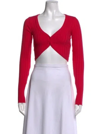 Pre-owned Cotton Citizen V-neck Long Sleeve Crop Top In Pink