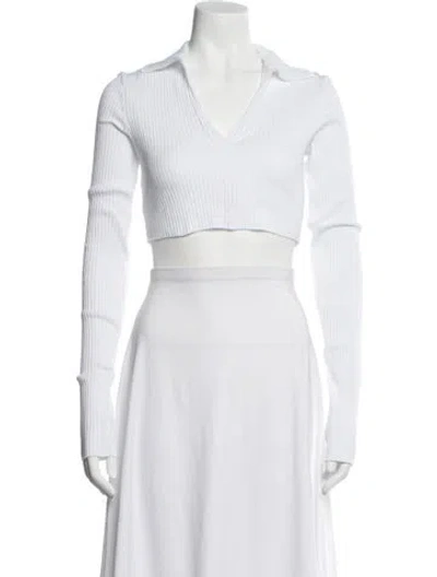 Pre-owned Cotton Citizen V-neck Long Sleeve Crop Top In White